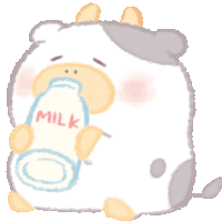 a cow is holding a bottle of milk in its mouth .