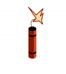 a cartoon drawing of a red dynamite stick with a yellow lightning bolt coming out of it