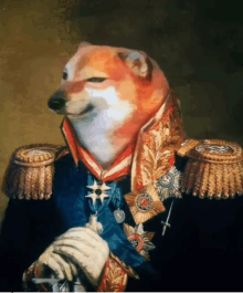 a painting of a dog in a military uniform