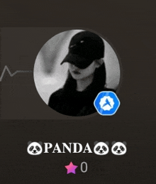 a black and white photo of a woman with the name panda on the bottom