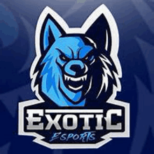 the logo for exotic esports has a blue wolf head on it .