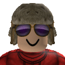 a roblox character wearing a hat and sunglasses with a smile on his face .