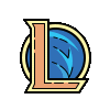 the league of legends logo is a cartoon drawing of a letter l surrounded by a blue ball .