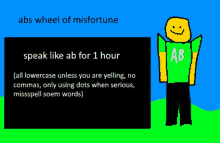 a cartoon character wearing a green shirt that says ab on it