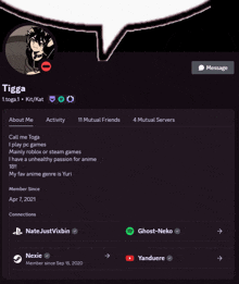 a screenshot of a person 's profile on a website