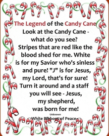 a poster with candy canes and the legend of the candy cane written on it