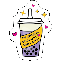 a cup of emotional support boba chai with bubbles