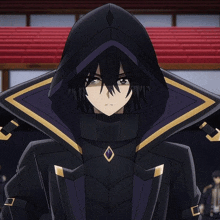 a black anime character with a purple hood