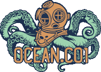 a drawing of an octopus with a helmet and the words ocean.com