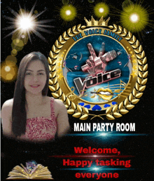 a poster for the voice family main party room welcomes everyone