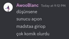 a screenshot of a conversation between awooblanc and madstaa giriop