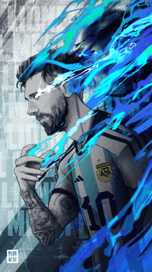 a drawing of a man with a beard and the number 10 on his jersey