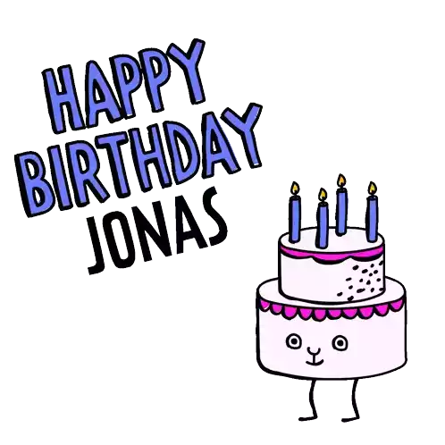 a happy birthday card for jonas with a cake with candles on it