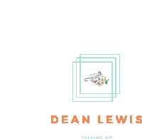 a logo for dean lewis falling up with a picture of a comedy mask