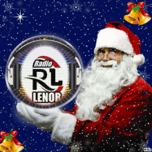 a picture of santa claus holding a radio lenor disc