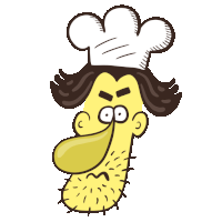 a cartoon drawing of a man with a chef 's hat on his head