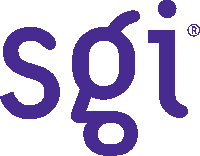 a purple logo for sgi with a white circle in the middle