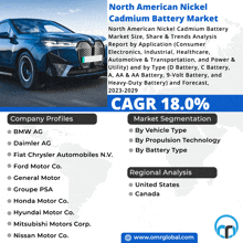 an advertisement for the north american nickel cadmium battery market with a blue car