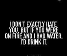 i don t exactly hate you , but if you were on fire and i had water , i 'd drink it