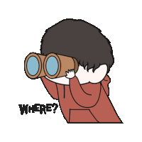 a cartoon of a person looking through binoculars with the word where below