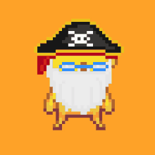 a pixel art of a man with a beard wearing a pirate hat and goggles