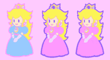 three different versions of princess peach are displayed on a pink background