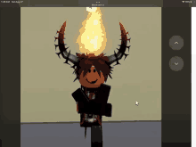 a drawing of a person with horns and a flame coming out of it