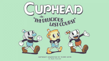 a poster for cuphead the delicious last course showing three characters