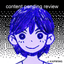 a picture of a boy with blue hair and the words " content pending review " below it