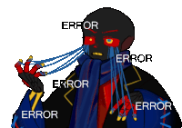 a drawing of a character with the word error surrounding him