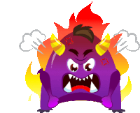 a cartoon illustration of an angry purple monster with horns and smoke coming out of its mouth