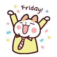 a cartoon cat with its arms in the air and the words friday written above it