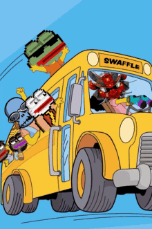 a cartoon drawing of a school bus that says swaffel on the side