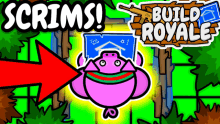 a cartoon drawing of a pig with the words scrims and build royale below it