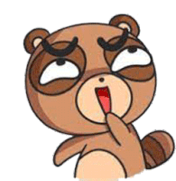 a cartoon raccoon is making a funny face with his mouth open and his finger in his mouth .