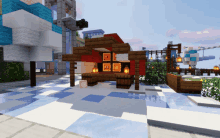 a screenshot of a minecraft game shows a wooden building with a red roof