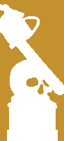 a silhouette of a statue with a skull and a sword