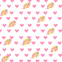 a pattern of pink hearts with ponies on them