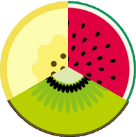 a slice of watermelon a slice of lemon and a slice of kiwi in a circle