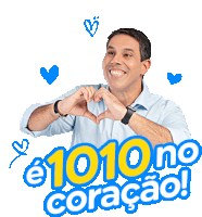 a man is making a heart shape with his hands and the words 1010 no coracao