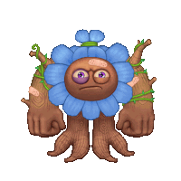 a cartoon character with a blue flower on its head and bandages on its face