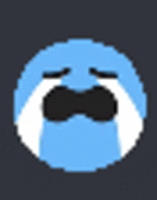 a pixel art of a crying smiley face with white tears coming out of its eyes .