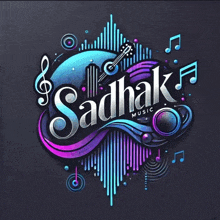 a colorful logo for sadhak music with music notes