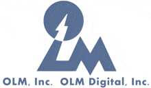 olm inc. olm digital inc. logo with a lightning bolt