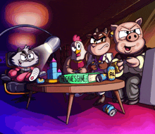 a group of cartoon characters sitting around a table with a game called the game 's game on it