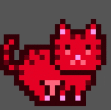 a pixel art drawing of a red cat with pink ears