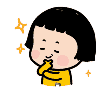 a cartoon of a girl with short black hair