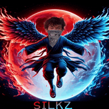 a poster for silkz shows a person with wings and a bandana on their face