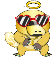 a cartoon of a duck wearing heart shaped sunglasses and a gold chain with a dollar sign on it