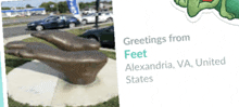 greetings from feet alexandria va united states with a statue in the background